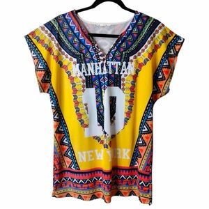 Manhattan 10 New York Colorful Geometric Print Women's Top Blouse Size Large